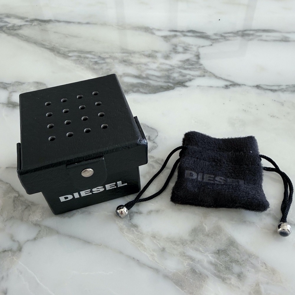 Diesel Black Faux Leather Jewelry Storage Box with Drawstring Pouch